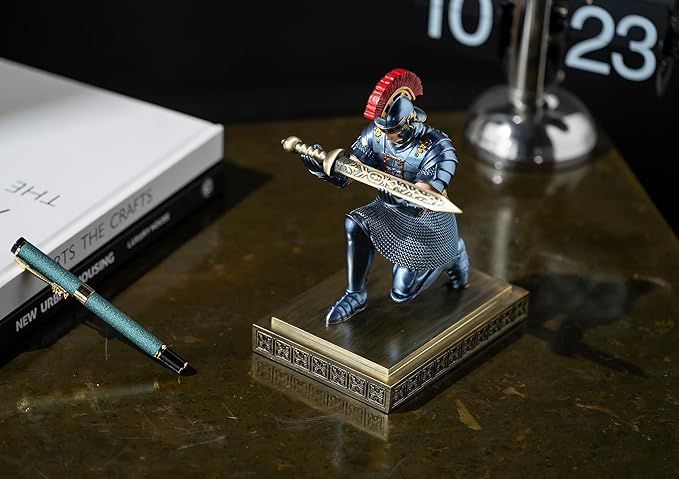 Roman Praetorian Warrior Knight Pen Holder Desk Ornament Resin Pencil Holder Desk Accessories and Organizer for Office with a Letter Opener (Blue)-DeskLoop Office