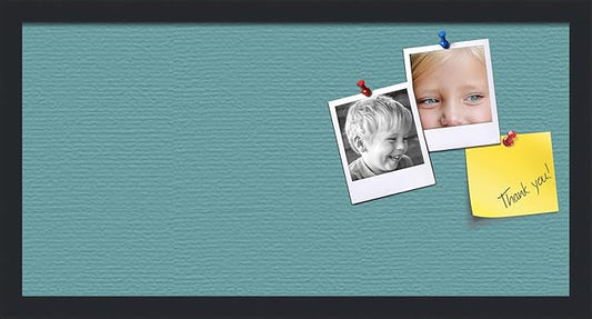 PinPix 24x12 Inch Cork Bulletin Board. This Decorative Framed Pin Board Comes with Aqua Pastel Design and a Satin Black Frame. Ideal for Home Office Decor or Message Board (PinPix-1806)-DeskLoop Office