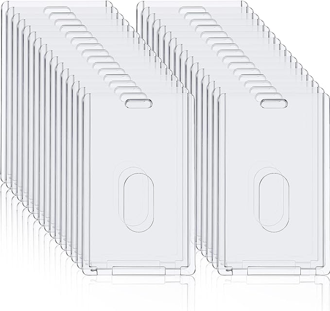 Chinco 30 Pcs Hard Plastic Badge Holder Vertical Clear ID Badge Holders Acrylic by Chinco