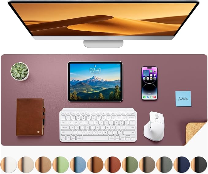 Aothia Dual-Sided Desk Mat, FSC Cork & PU Leather Desk Pad, Large Mouse Pad & by AothiaSimpleNaturalUnique