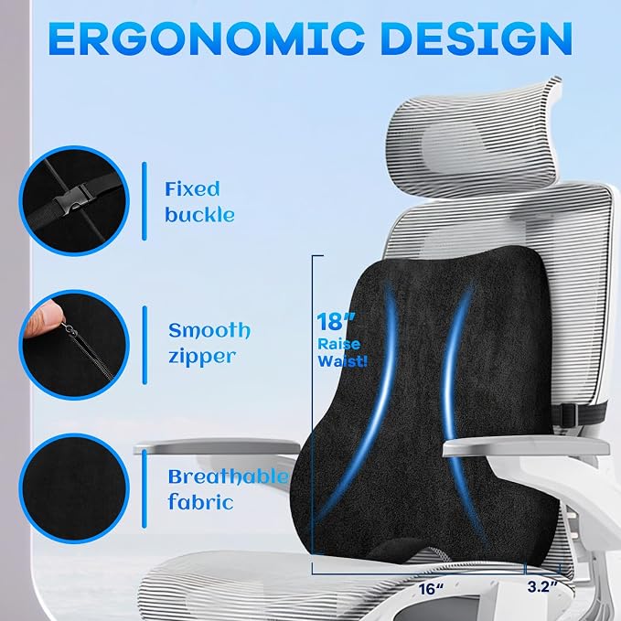 Memory Foam Seat Cushion & Plush Velvet Lumbar Support Pillow Set, Comfort - Image 3