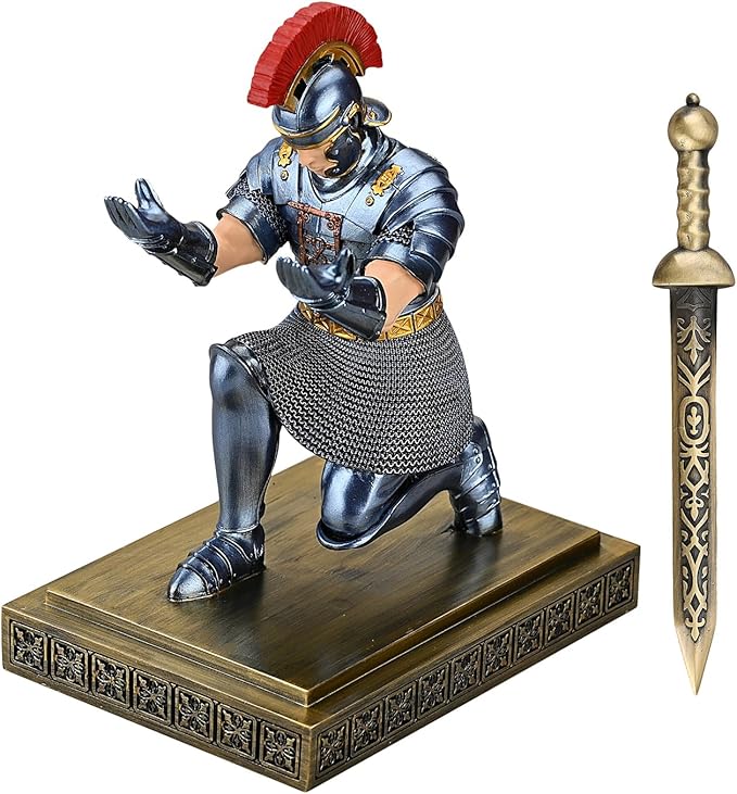 Roman Praetorian Warrior Knight Pen Holder Desk Ornament Resin Pencil Holder Desk Accessories and Organizer for Office with a Letter Opener (Blue)-DeskLoop Office