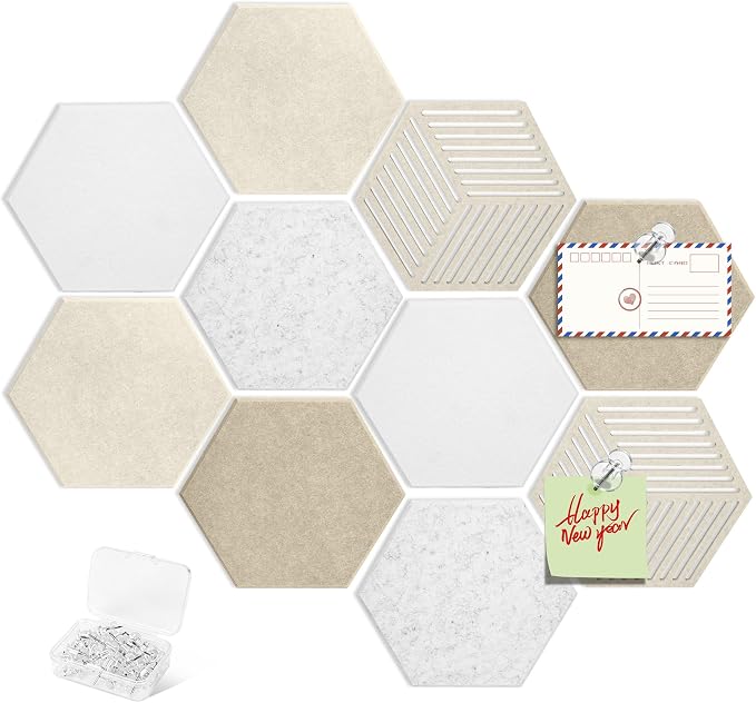10PCS Hexagon Cork Board Tiles, Self-Adhesive Felt Bulletin by phepetroll