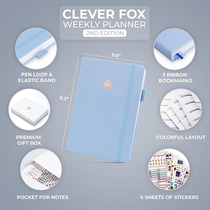 Clever Fox Planner 2nd Edition – Colorful Weekly & Monthly Goal Planner, Time Management & Productivity Organizer, Undated, A5 (Periwinkle)-DeskLoop Office