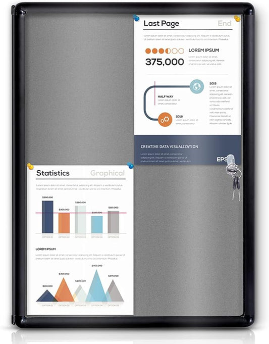Enclosed Bulletin Board Lockable Display Case Message Board with Locking Door for Indoor, Grey Felt, Black Aluminum Frame, 26 X 20 in-DeskLoop Office
