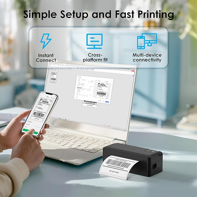 Shipping Thermal Label Printer, 4x6 Portable Label Printer, Bluetooth Label Maker for Small Business, Support iPhone,Android,Windows,Mac,Chromebook,Works with USPS, Ebay,Shopify&More, Black-DeskLoop Office