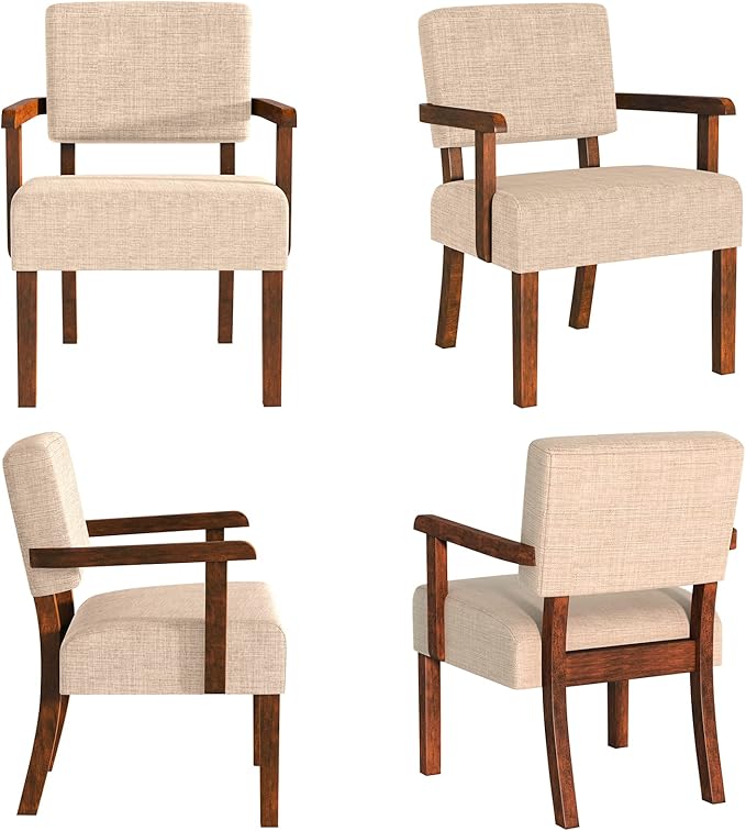 Accent Chair Set of 2 with Table, Living Room Chairs with Soft Seat and Armrests for Living Room Bedroom Reading Room Waiting Room (Beige) (AC01)-DeskLoop Office