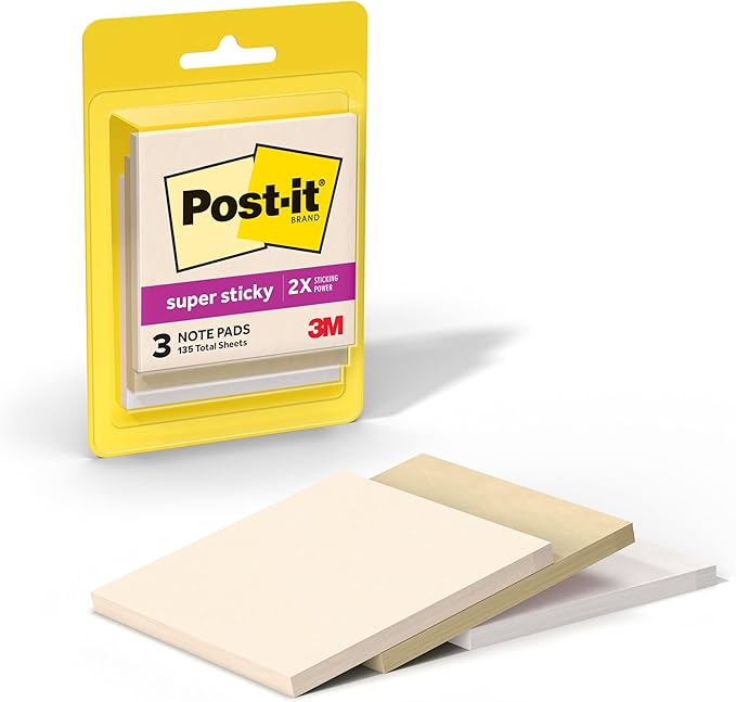 Post-it Super Sticky Notes, 3 x 3 in, Neutrality, 3 Pads, 45 Sheets/Pad | by Unknown