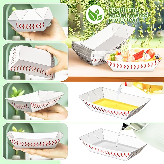 50 Pack 2Lb Paper Food Boat Trays, Baseball Birthday Decorations Baseball Party - Image 4