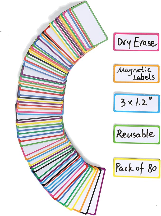 Dry Erase Magnetic Labels: 80PCS, Magnetic Name Tags Plates by ZazzyKid