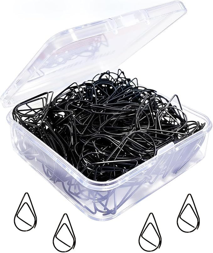 200 Pcs Black Teardrop Paper Clips Bulk, Stainless Steel Rust-Resistant by MORNLIGHT