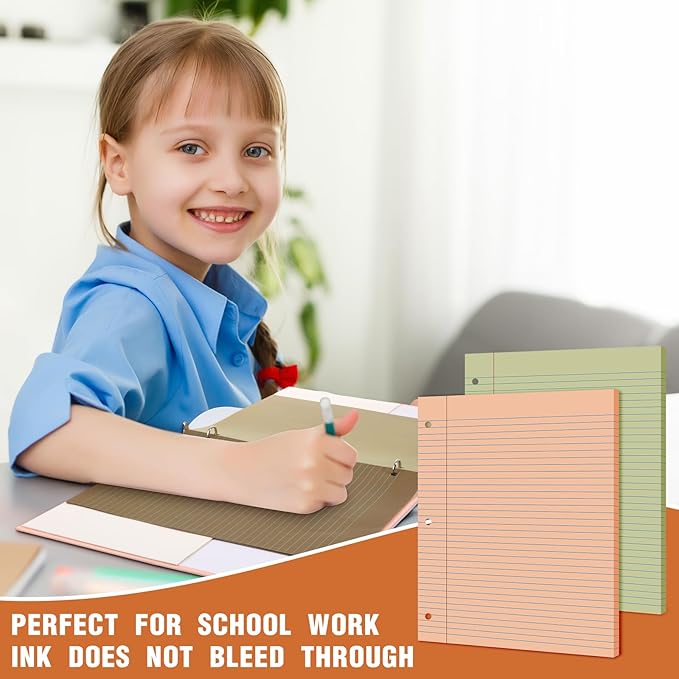 PerKoop 600 Sheets Colored Loose Leaf Paper 8.5" x 11" college ruled Lined 3 Hole Punched notebook Filler Paper for 3 Ring Binders Office School Supplies (Cute Color)-DeskLoop Office