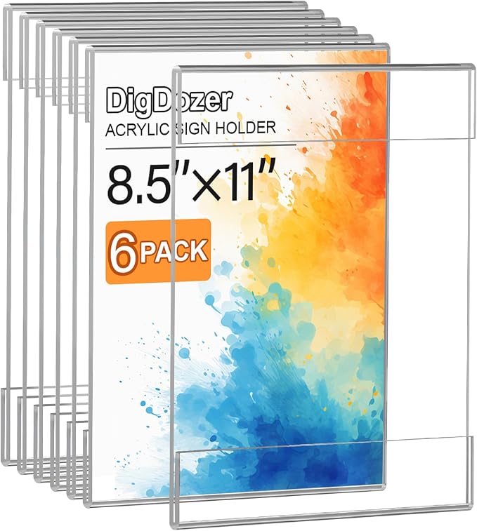 6 Pcs Acrylic Sign Holder 8.5 x 11, Vertical Wall Mount Sign Holders by Unknown