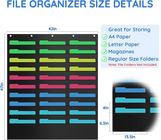 ZKOO 30 Pockets Hanging Wall File Organizer - Image 2