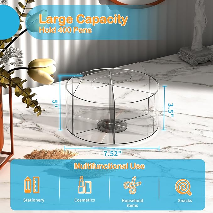 Acrylic Pen Holder, 2 Pack 360 Rotating Organizer With 6 Compartments, Desk Office Storage for 800 Pens, Markers, Crayons and Art Supplies-DeskLoop Office