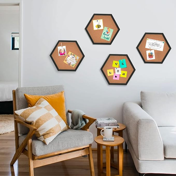 Cork Bulletin Board Hexagon Black, Small Framed Corkboard Tiles - Image 7