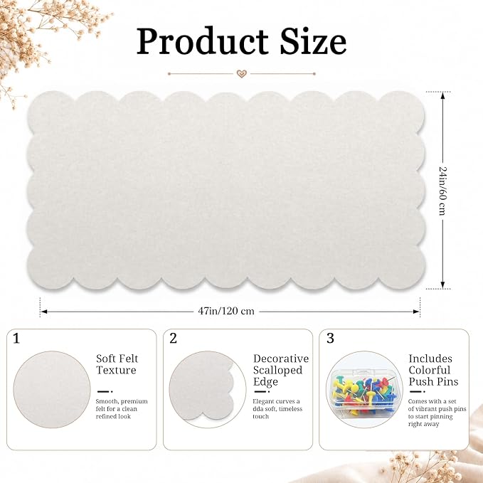 Scalloped Felt Bulletin Board 47"×24" – Large Pin Board - Image 2