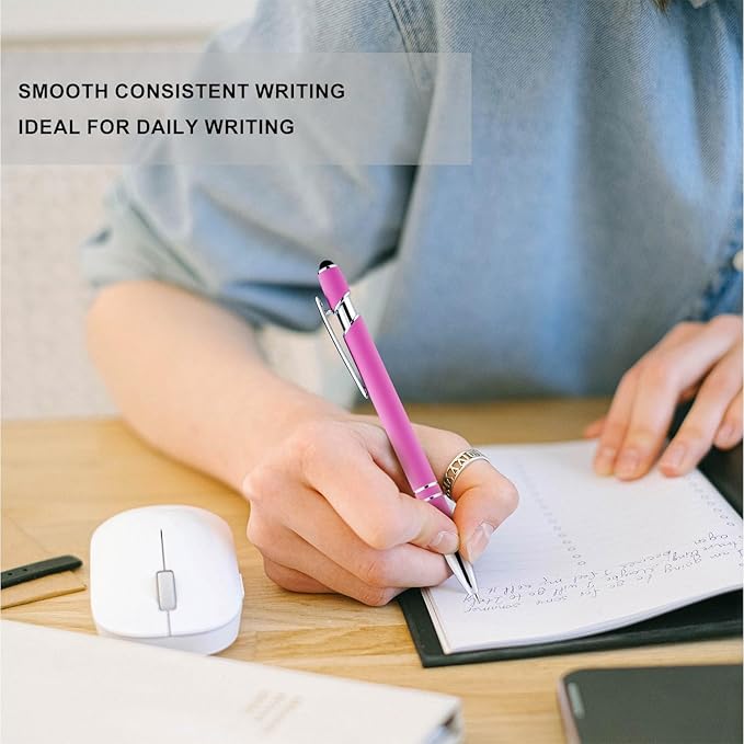 LINFANC 12 Pack Ballpoint Pen with Stylus Tip, 1.0 mm Black Ink Smooth Writing Pens, Metal Stylus Pens for Touch Screens-DeskLoop Office