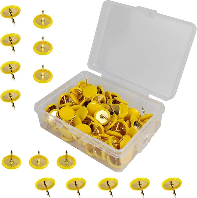 100 Pcs Thumb Tacks, Drawing Pins, Metal Flat Push Pins, Round Head Drawing Pins by FOHOLA
