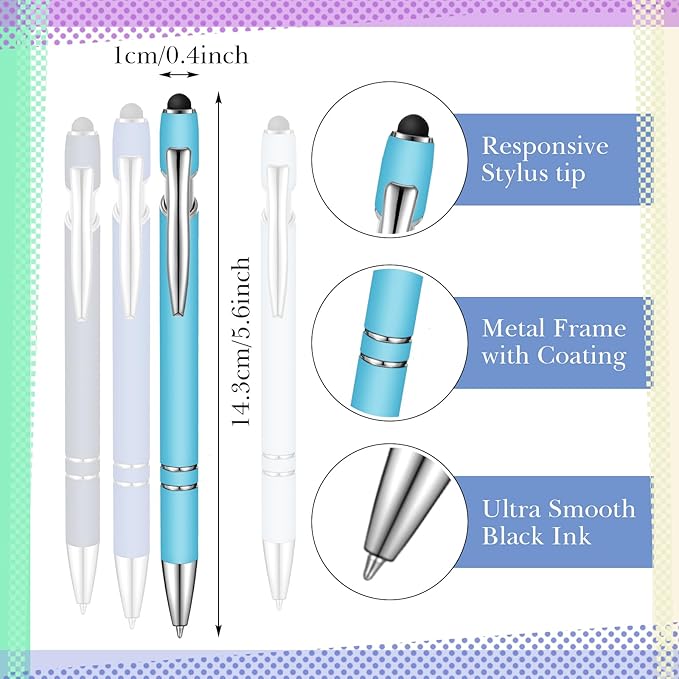 Zonon 38 Pieces Rubberized Ballpoint Pen with Stylus Tip Stylish Metal Pen Capacitive Styli with Soft Rubberized Grip, Black Ink for Most Devices (Blue Series)-DeskLoop Office