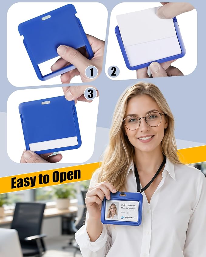 Uniclife 3 Pack Sliding ID Badge Holder Blue Horizontal Hard Plastic Case - Image 5