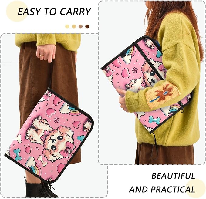 Expanding File Folder Pink Bow Dog Bone Rainbow Accordion File Organizer 13 - Image 2