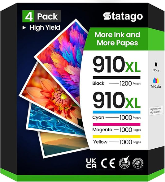 910xl Ink Cartridges Combo Pack for HP Printers Replacement for HP 910XL 910 Ink Work for HP Officejet Pro 8020 Ink Cartridges 8025e 8024e 8015e 8028e 8025 8035 8020 Printer (4 Pack, BCMY)-DeskLoop Office