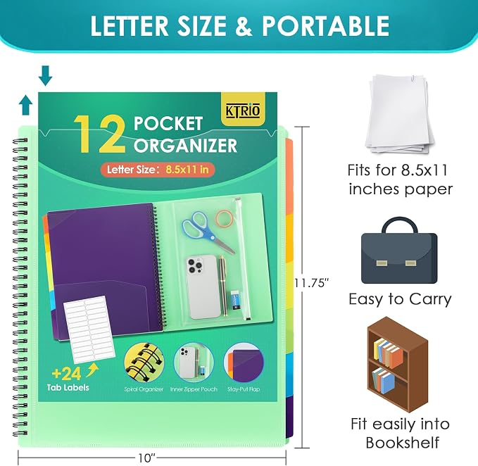KTRIO 12 Pocket Project Organizer, Letter Size Spiral Binder, Letter Size Fit - Image 4