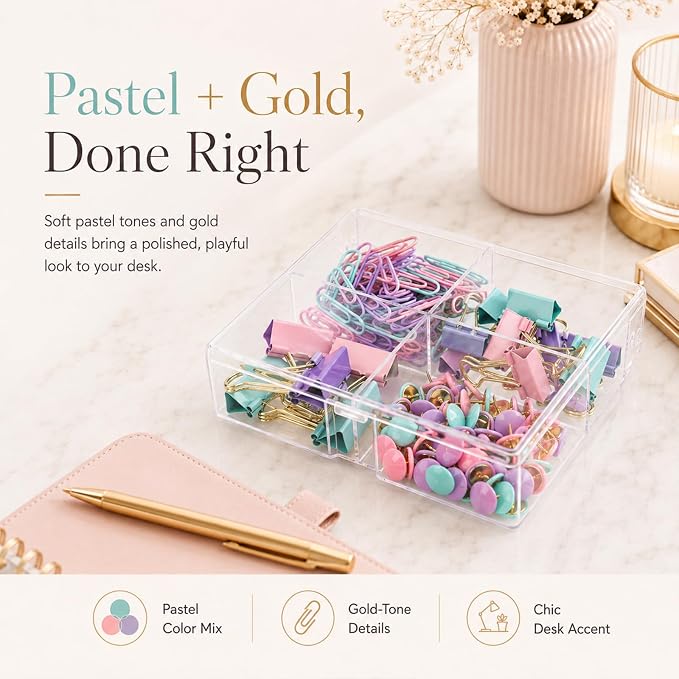 Pastel Paper Clips Binder Clips Push Pins Set - Image 4