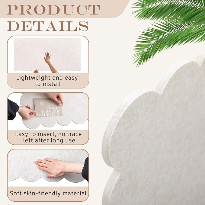 Mooliwe Scalloped Felt Bulletin Board 96 x 48 Inches Foldable Beige Pin Cork - Image 3