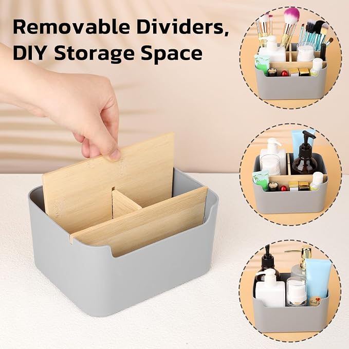 Segarty Gray Desk Storage Organizer, Detachable Divided Bamboo Remote Control - Image 5