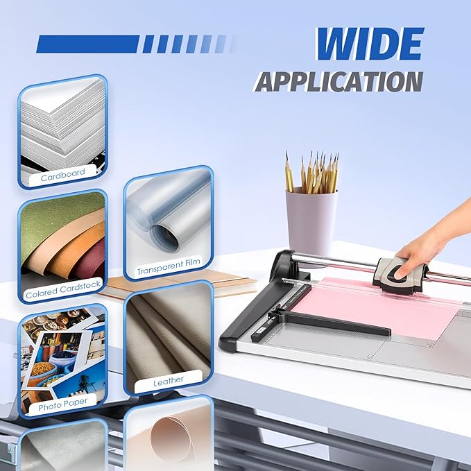 Rotary Paper Trimmer, 15 Sheets Heavy Duty Paper Trimmer, 480mm(18.90") Cutting Length, Commercial Grade Rotary Paper Cutter for Home/Office/School, Black & Silver-DeskLoop Office