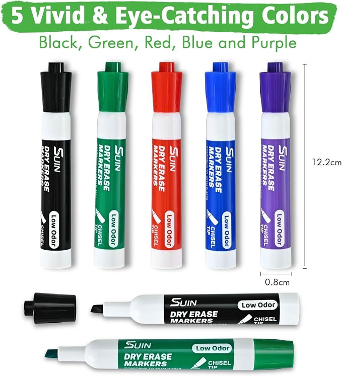 SUIN Dry Erase Markers, Chisel Tip Whiteboard Markers, Low Odor White Board - Image 3