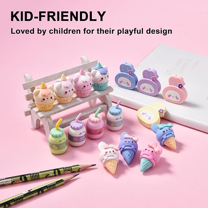 16Pcs Cute Ice Cream Shaped Erasers for Kids, Fun Food Eraser for School Classroom Rewards Party Favors-DeskLoop Office