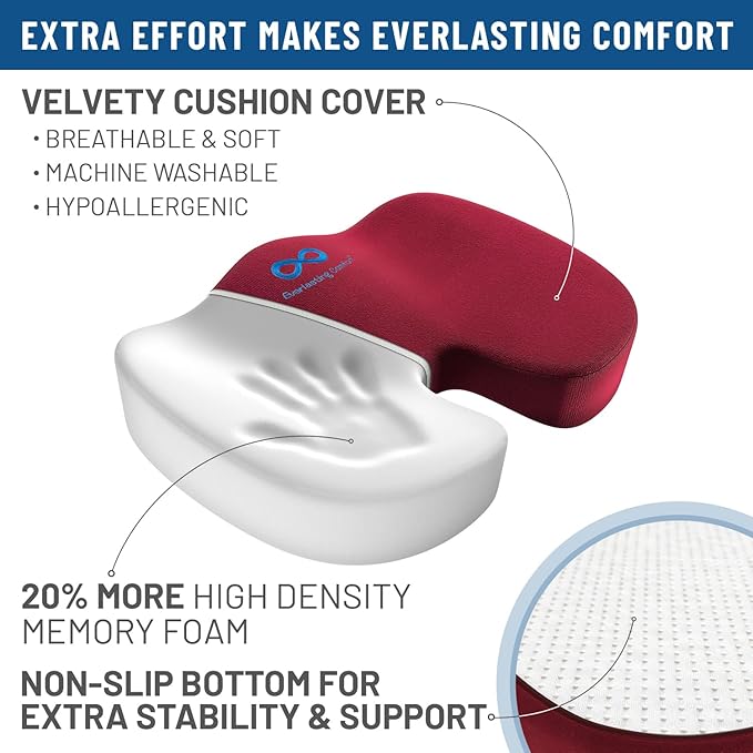 Everlasting Comfort Doctor Recommended Memory Foam Seat Cushion for Office Chairs & Car Seat - Ergonomic Office Desk Accessories for Tailbone Pain Relief, Sciatica & Back Support-DeskLoop Office