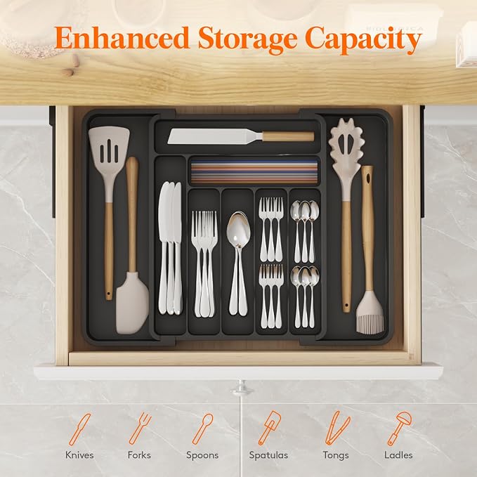 Lifewit Utensil Organizer for Kitchen Drawer, Expandable Cooking Silverware Tray - Image 2