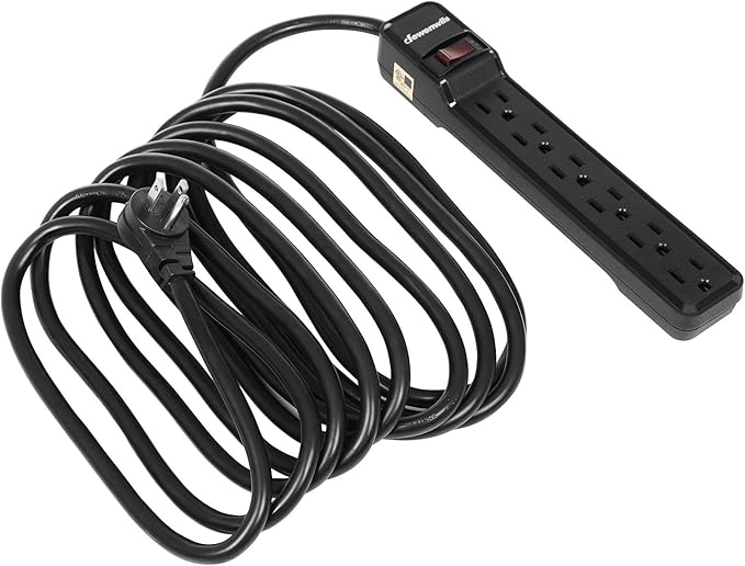 DEWENWILS 6-Outlet Power Strip Surge Protector, 15FT Long Extension Cord, Low Profile Flat Plug, 15 Amp Circuit Breaker, 500 Joules, Wall Mount, Black, UL Listed-DeskLoop Office
