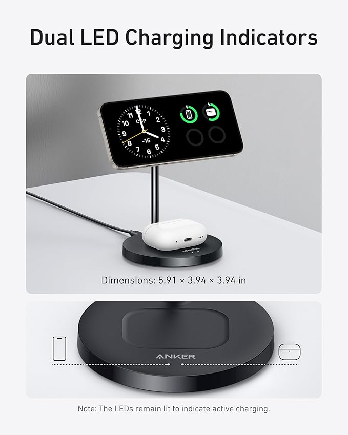 Anker MagGo 2-in-1 MagSafe Compatible Qi2 15W Wireless Charging Stand | Qi2 - Image 5