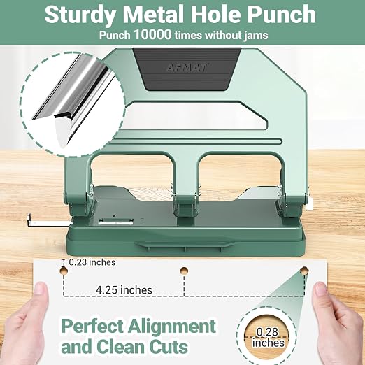 AFMAT Heavy Duty 3 Hole Puncher, 40-Sheet Three Hole Punch Heavy Duty, 50% - Image 4