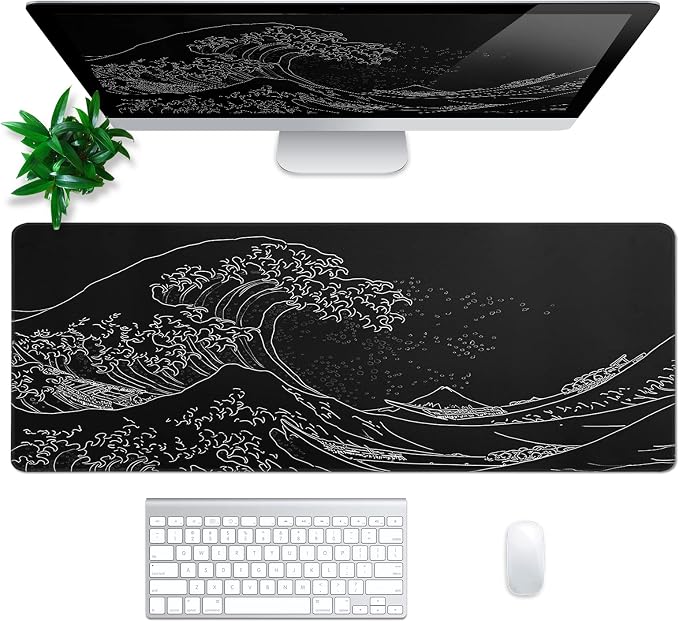 Japanese Gaming Mouse Pad Abstract Black Mouse Pad 31.5x11.8 Inch Black Sea - Image 3