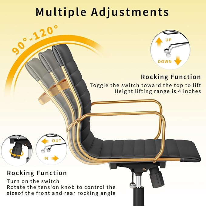 Chair, Desk Computer Chair ，with Armrests ，Ergonomic Office Chair for Home and Office, 17.32 x 22.83 x 35.43 inches, Multiple Colors (Gold Black)-DeskLoop Office