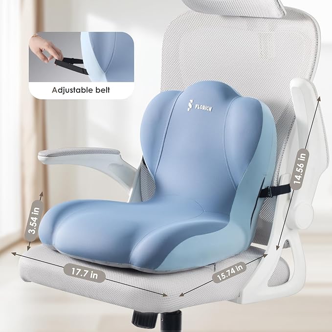 FLORICH Memory Foam Truck Seat Cushion with Adjustable Strap,Seat Cushion and Lumbar Support Pillow for Car Office Chair, Ergonomic Back Support & Sciatica Relief for Long Drives(Blue)-DeskLoop Office