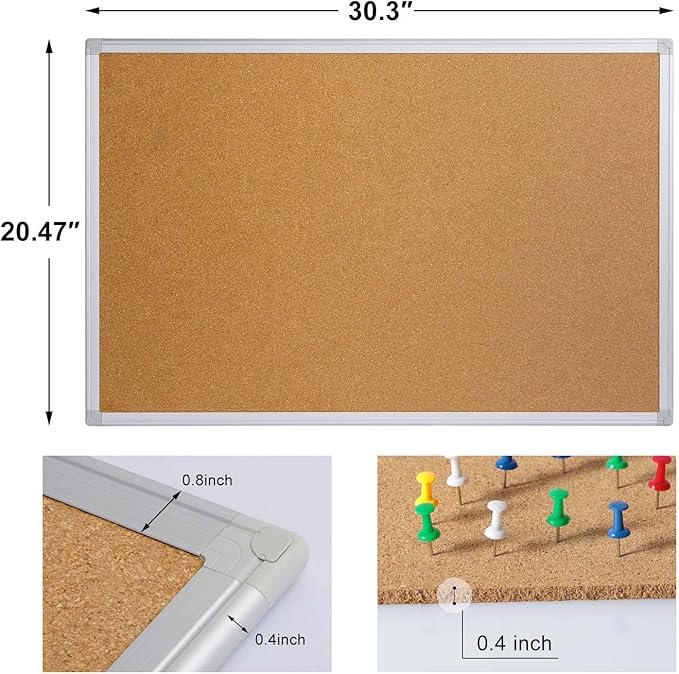 Board2by Cork Board Bulletin Board 20 x 30 Inches, Silver Aluminium Framed Corkboard, Office Board for Wall Cork, Large Wall Mounted Notice Pin Board-DeskLoop Office