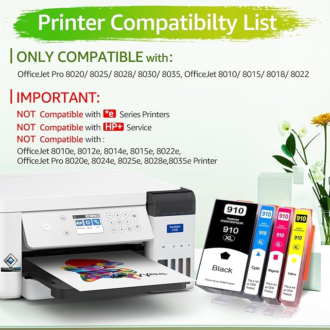 greencycle 910XL Ink Cartridges Replacement for HP Ink 910 910Xl Black and Color Combo Pack Compatible with OfficeJet 8010 8015 8018 8022,OfficeJet Pro 8020 8030 8025 8028 8035 Printer (BCMY-4 Pack)-DeskLoop Office