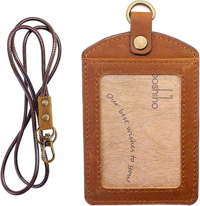 Badge Holder: Boshiho Cowhide Leather ID Badge Card Holder - Image 8