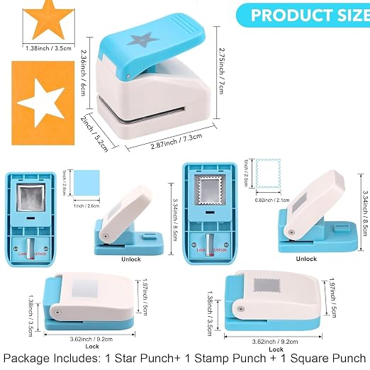 BAOFALI3Pcs Stamp Paper Punch Set |Stamp Punch1x0.8inch | Square Punch1X1 - Image 2