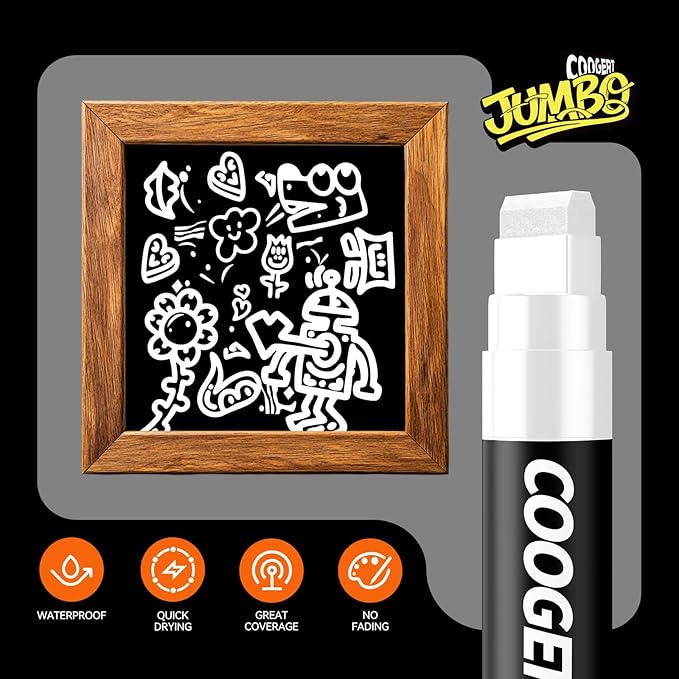 Coogert 3Pcs White Jumbo Poster Markers, 15MM Thick Permanent Acrylic Graffiti - Image 3