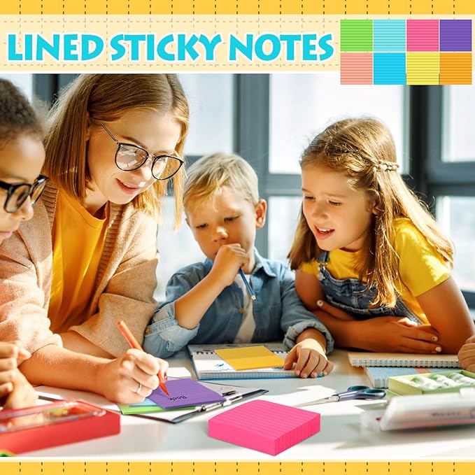 Yexiya 64 Pcs Lined Sticky Notes Self Stick Notes with Lines Bright Assorted Colors Sticky Pad for Home Office Products Post Memos, 1920 Sheets(3 x 3 Inch,Lined, Blank)-DeskLoop Office