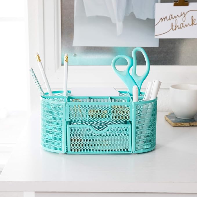 BLU MONACO Aqua Desk Organizer | Metal Stationery Holder - Image 4