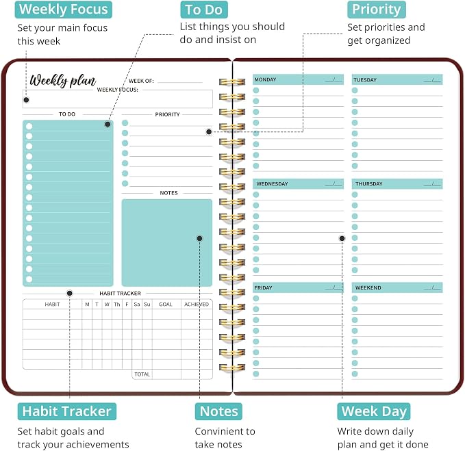 Taja Undated Weekly Planner, Weekly To Do List Notebook - Image 2